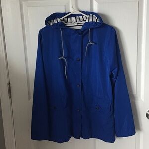 Women's Royal Blue Hooded Utility Jacket Size L EUC